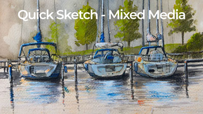 Mixed media sailboat painting